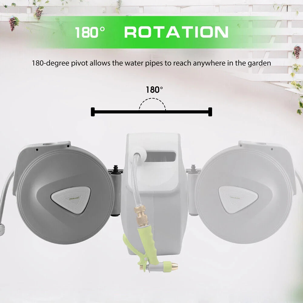 Garden Spray Gun Auto Rewind Wall Water Hose Reel 20M