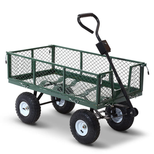 Green steel cart with mesh