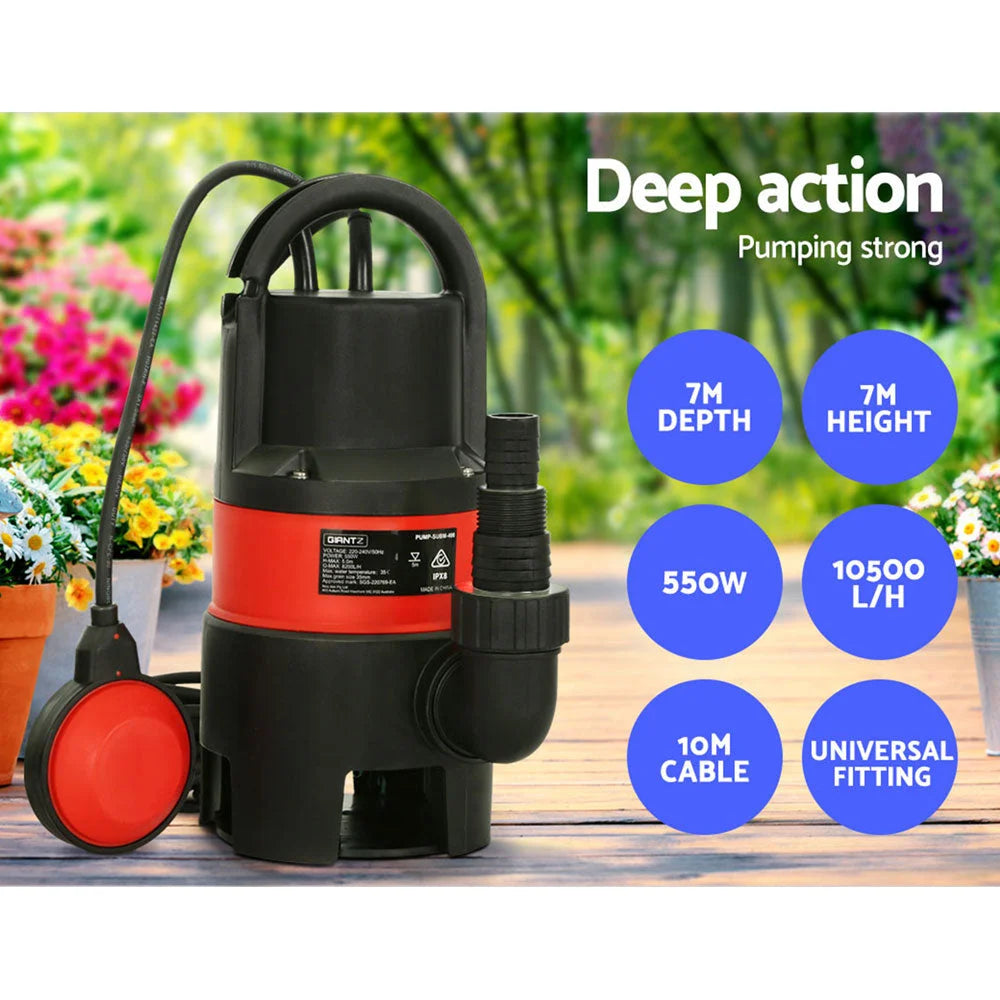 Garden Submersible Pump 550W Dirty Water Bore Tank Well