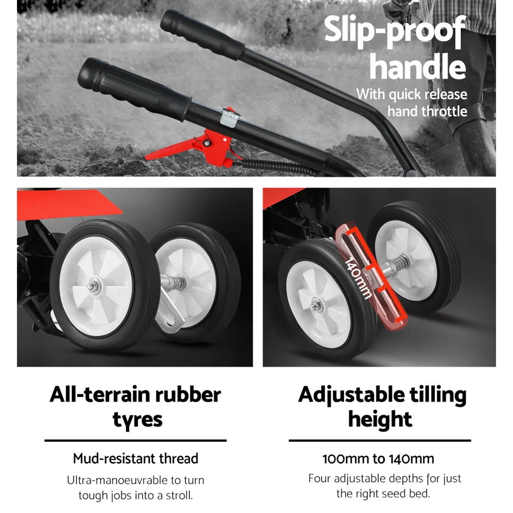 Garden Tiller 88CC Cultivator Rototiller with 4 Blades