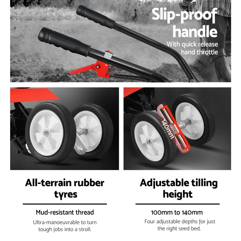 Garden Tiller 88CC Cultivator Rototiller with 4 Blades