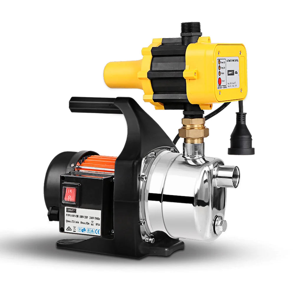 Garden water pump with product-specific shape and colour cues