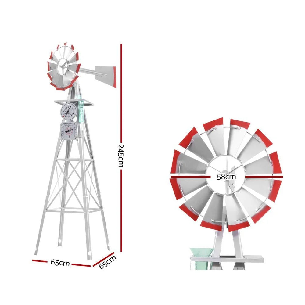 Garden Windmill 8FT 245cm Metal Ornaments Outdoor Decor