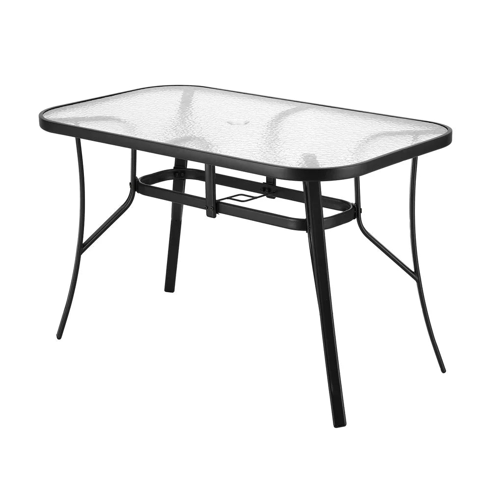 Black steel 120cm dining table with outdoor parasol hole desk