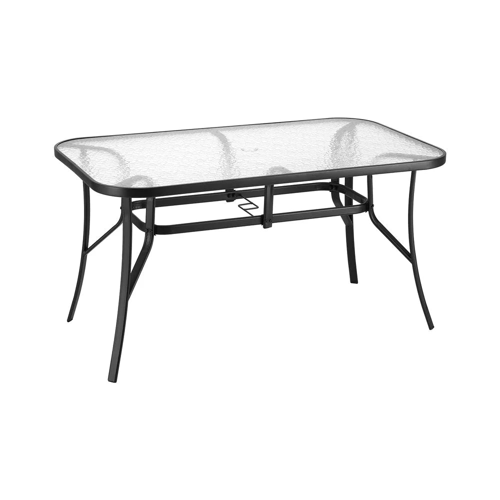 Black steel 140cm dining table set with storage shelves and support legs