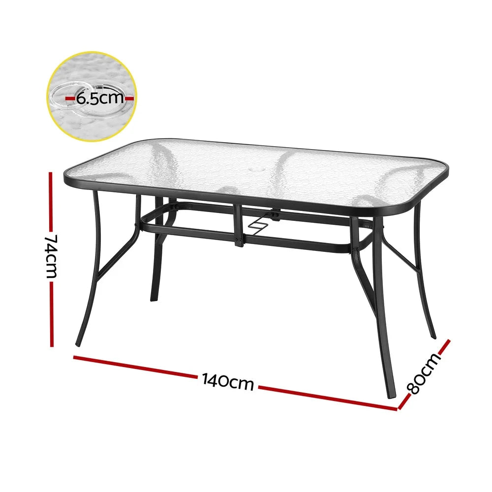 Black steel 140cm dining table set with boxed accessories and matching pieces