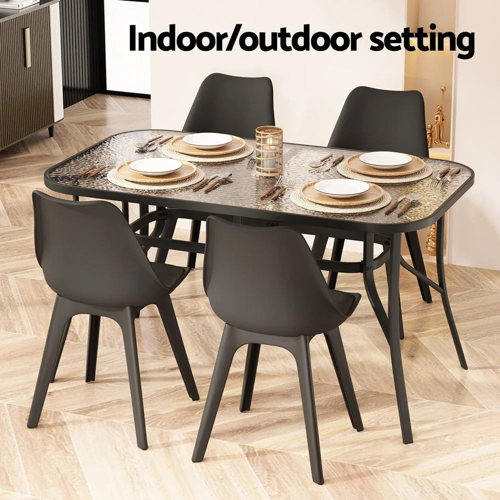 Black steel 140cm dining table set with colour matched pieces and support fittings