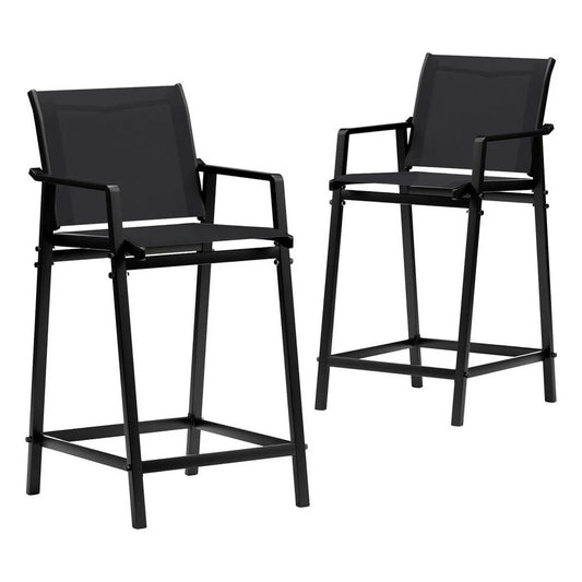 Black steel outdoor bar stools with dining chairs patio