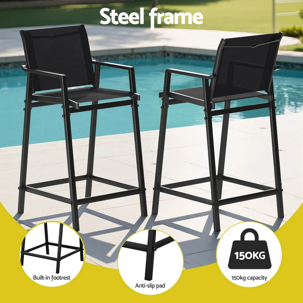 Set of two black steel bar stools