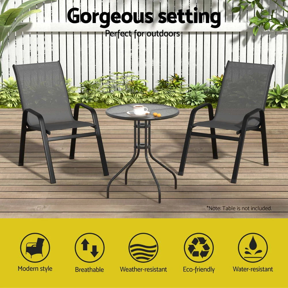 Gardeon 2PC Outdoor Dining Chairs Stackable Lounge Chair