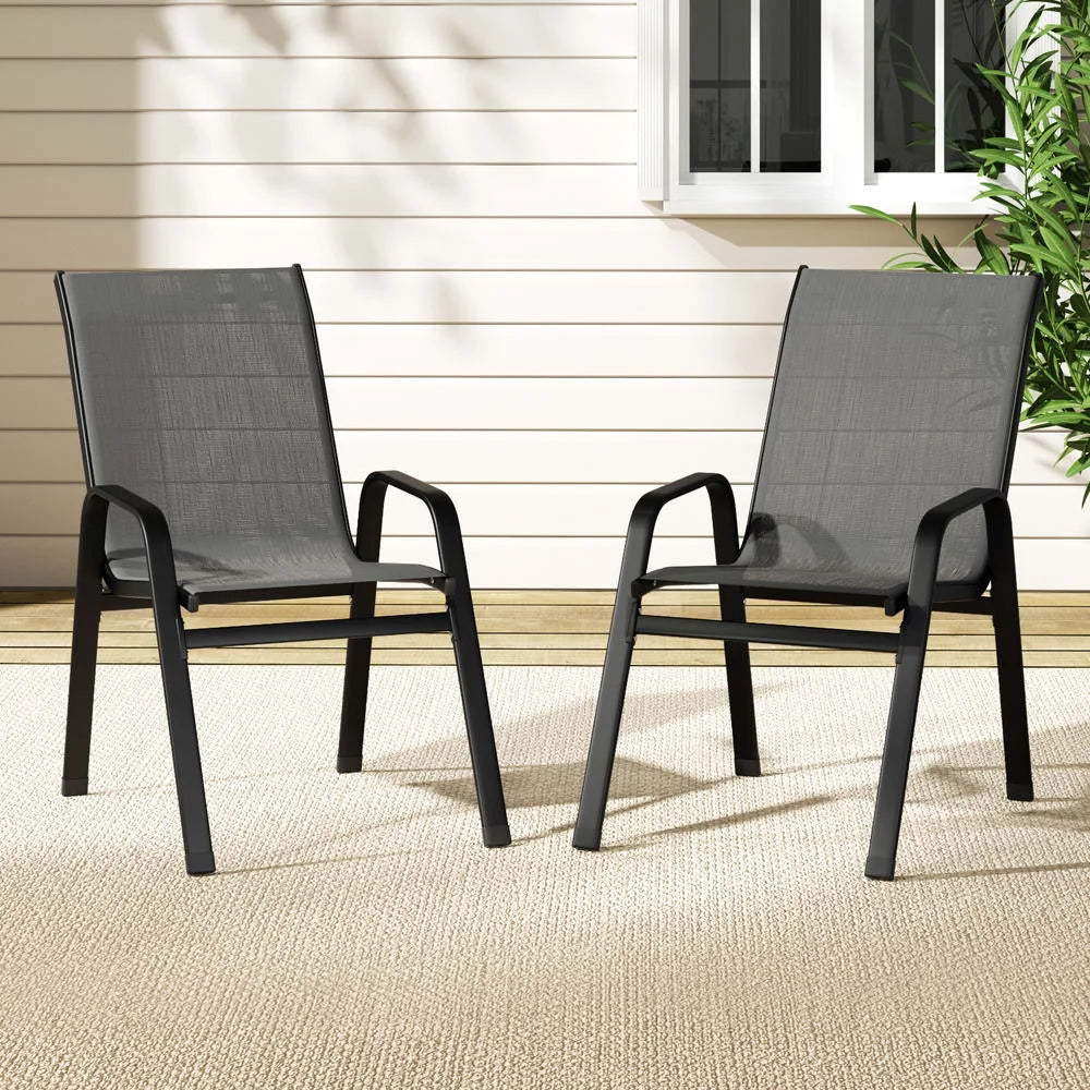 Gardeon 2PC Outdoor Dining Chairs Stackable Lounge Chair