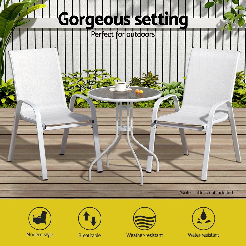 Gardeon 2PC Outdoor Dining Chairs Stackable Lounge Chair