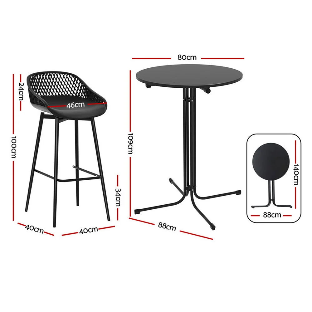 Gardeon 3PC Outdoor Bar Set Stools Dining Chairs Table