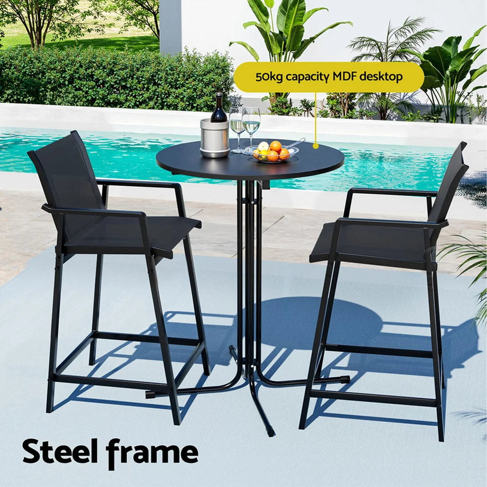 Gardeon 3PC Outdoor Bar Set Stools Dining Chairs Table
