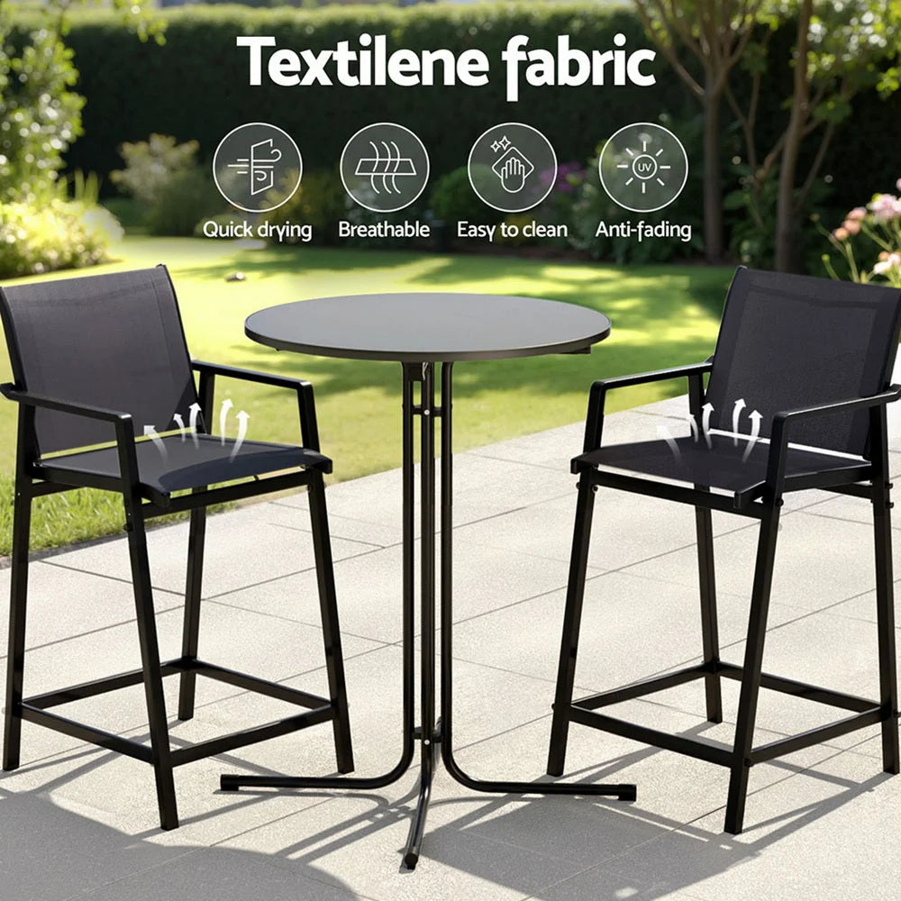 Gardeon 3PC Outdoor Bar Set Stools Dining Chairs Table