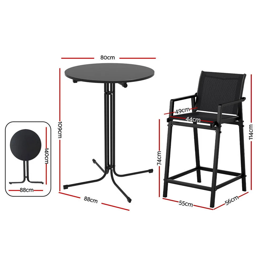 Gardeon 3PC Outdoor Bar Set Stools Dining Chairs Table