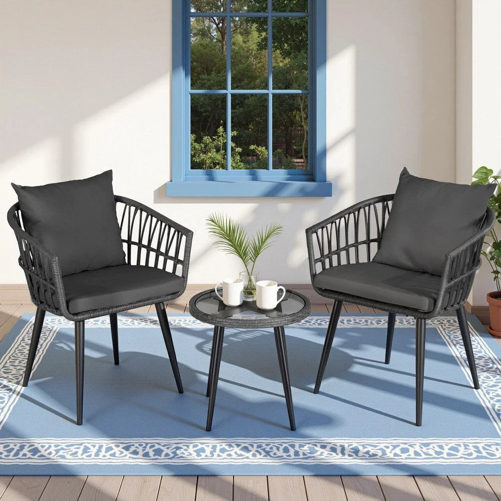 Grey outdoor lounge set with modular seating for patio layout