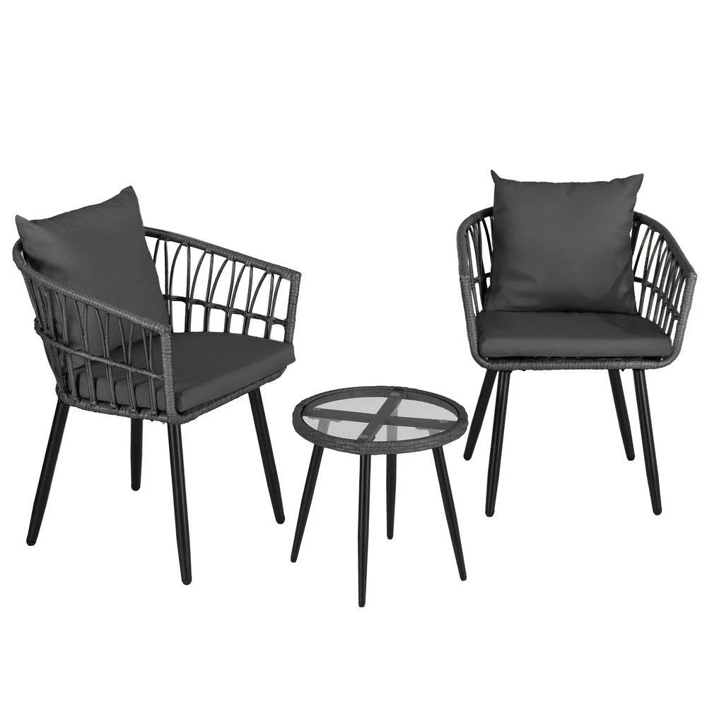 Grey outdoor lounge set with corner chair and low table pieces