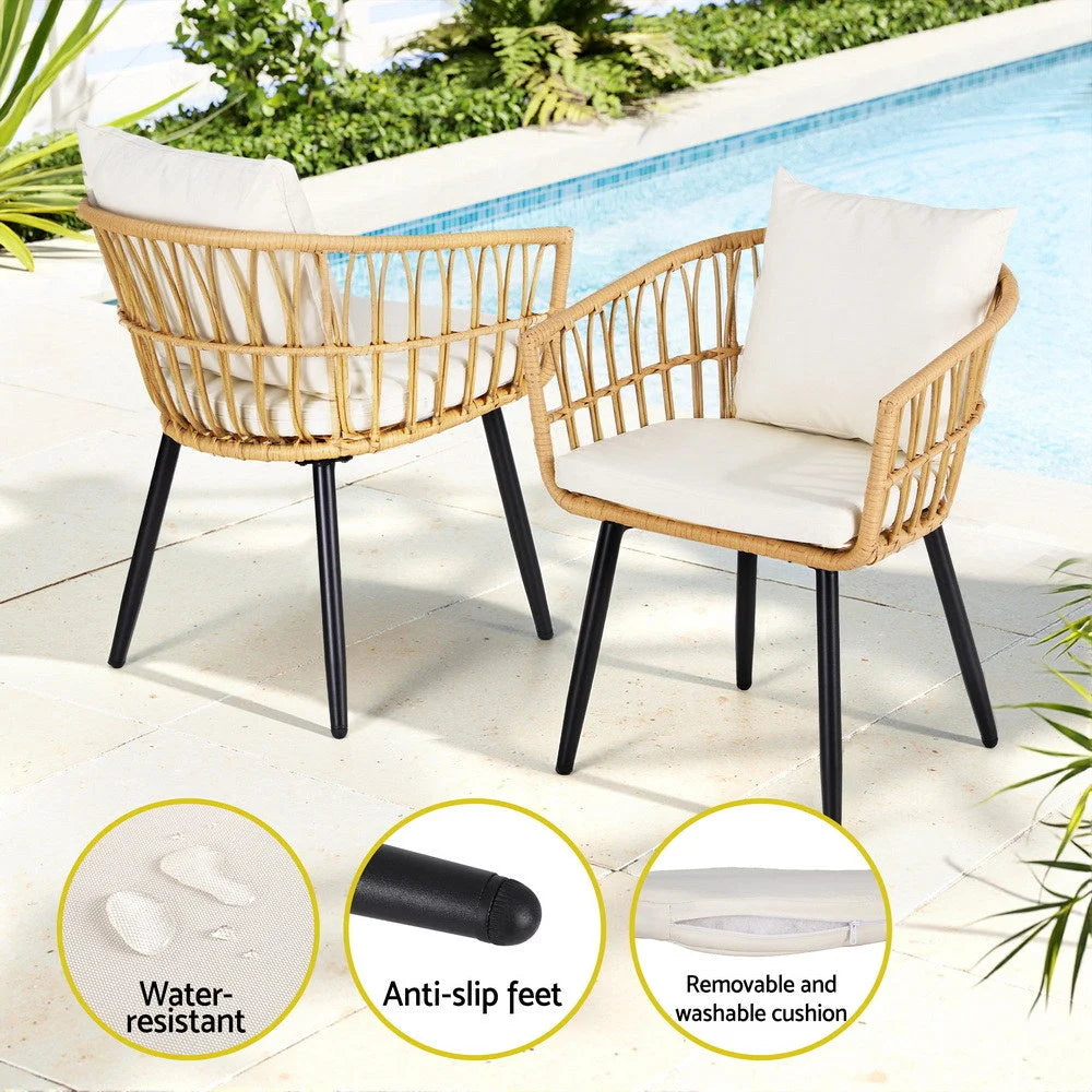 Outdoor lounge set with patio seats and glass-top table