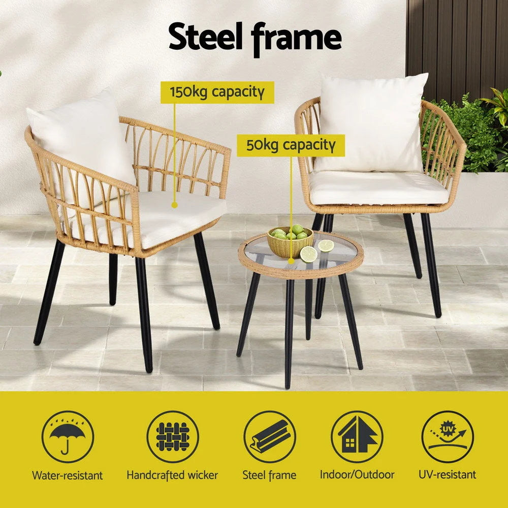Outdoor lounge set with woven seating and matching table