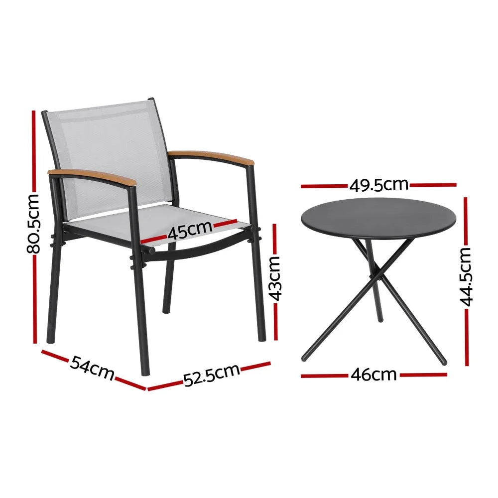 Gardeon 3PC Outdoor Bistro Set Table and Chairs Steel