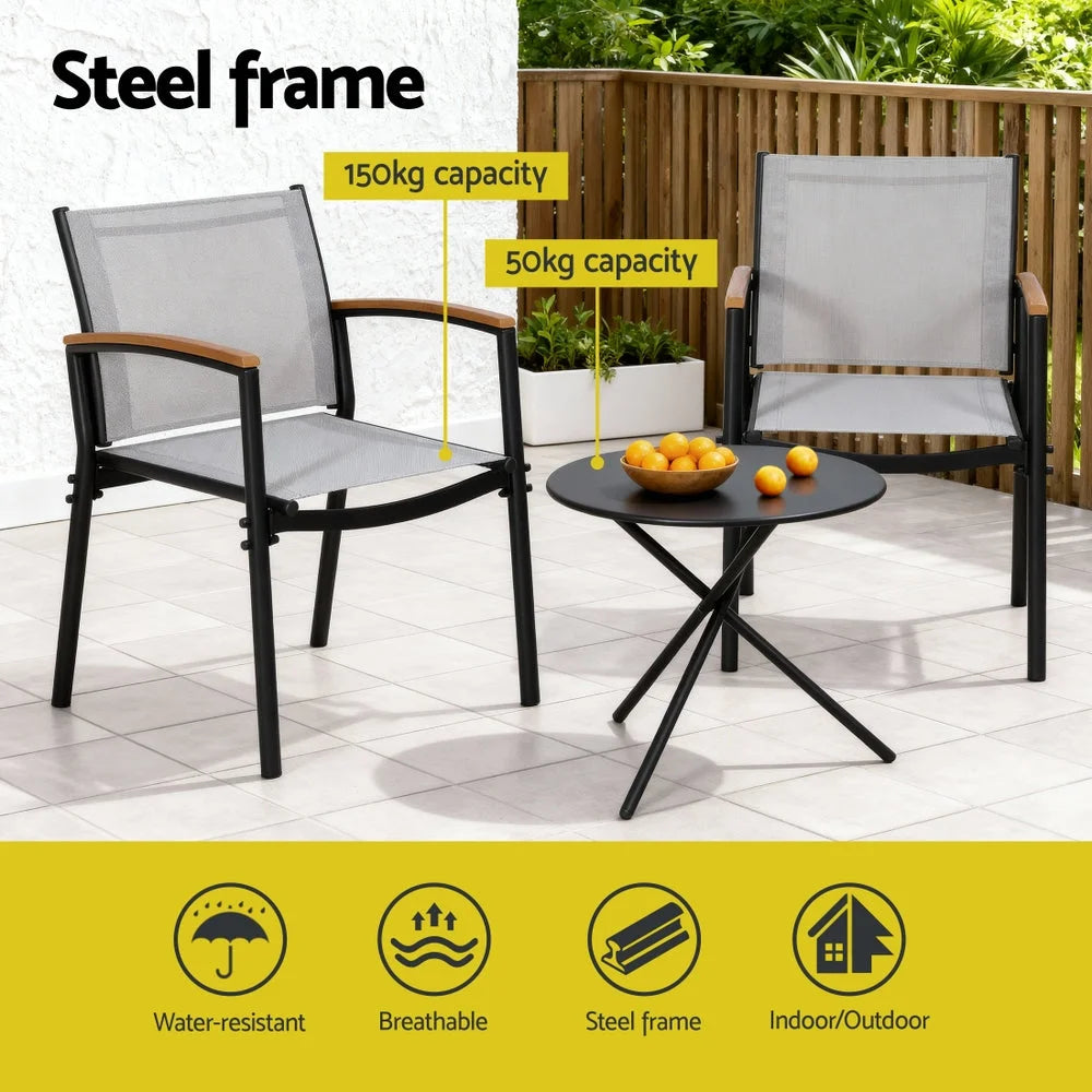 Gardeon 3PC Outdoor Bistro Set Table and Chairs Steel