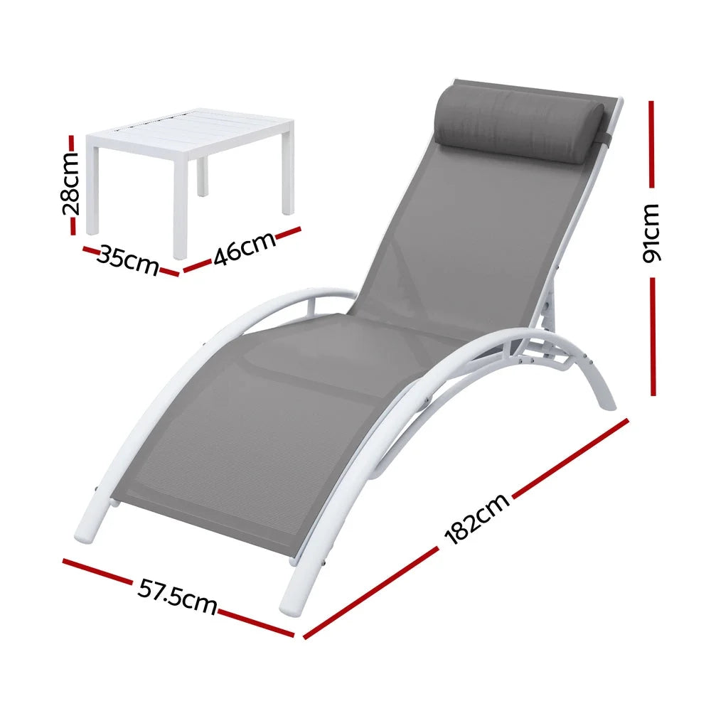 Steel outdoor sun lounge with Adirondack lounge chair and slatted seat