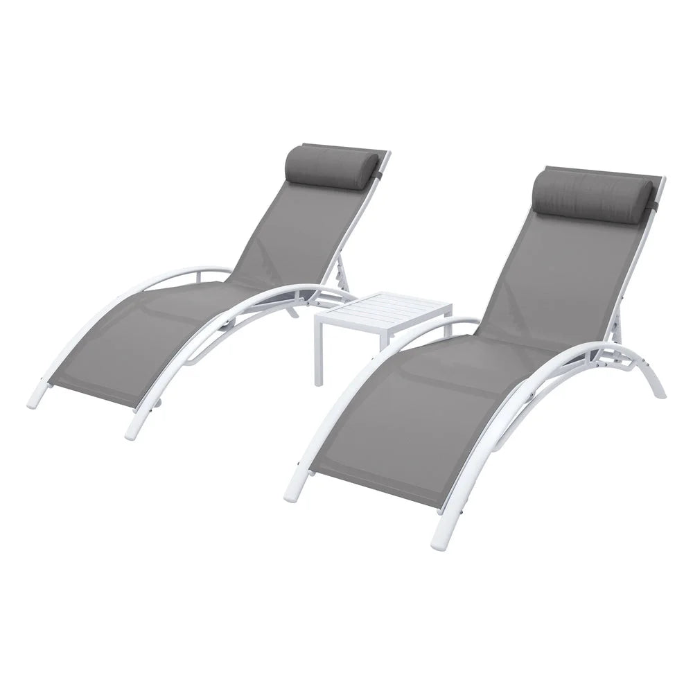 Steel outdoor sun lounge with folding lounger seat and slatted footrest