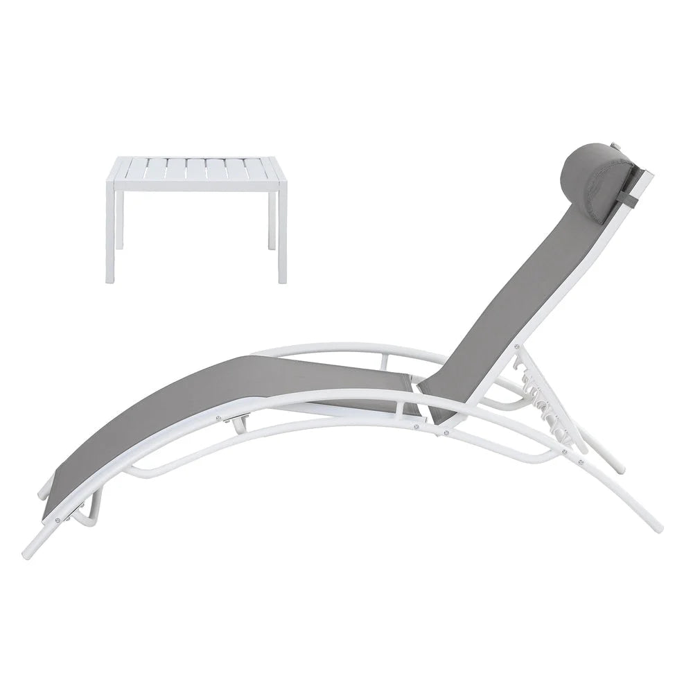 Steel outdoor sun lounge with outdoor lounger frame and angled backrest