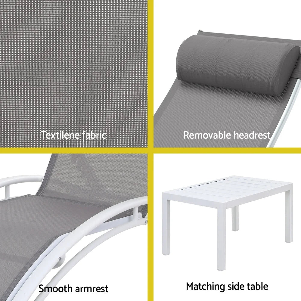 Steel outdoor sun lounge with timber beach chair and wide armrests