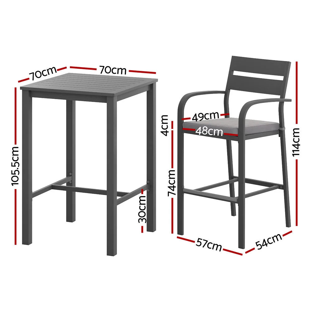 Gardeon 3Pcs Outdoor Bar Set Stools Dining Chairs Table