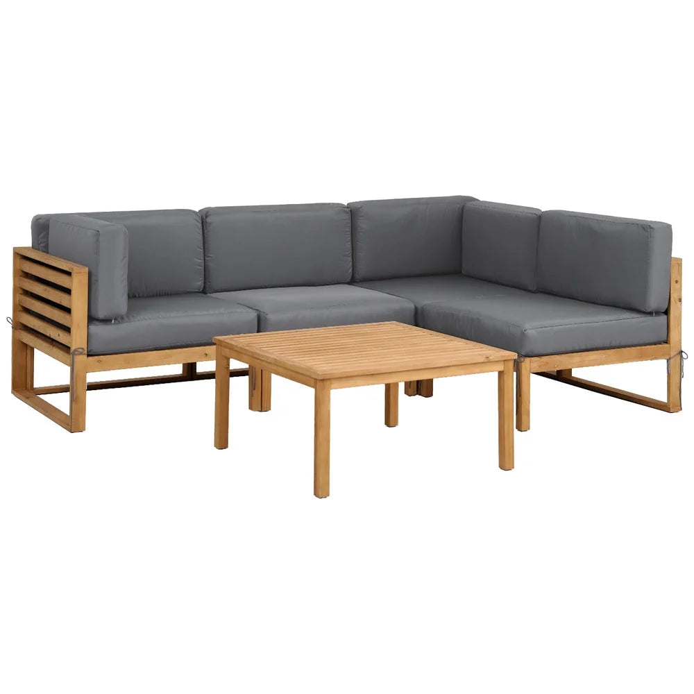 Wooden outdoor sofa set with matching low table