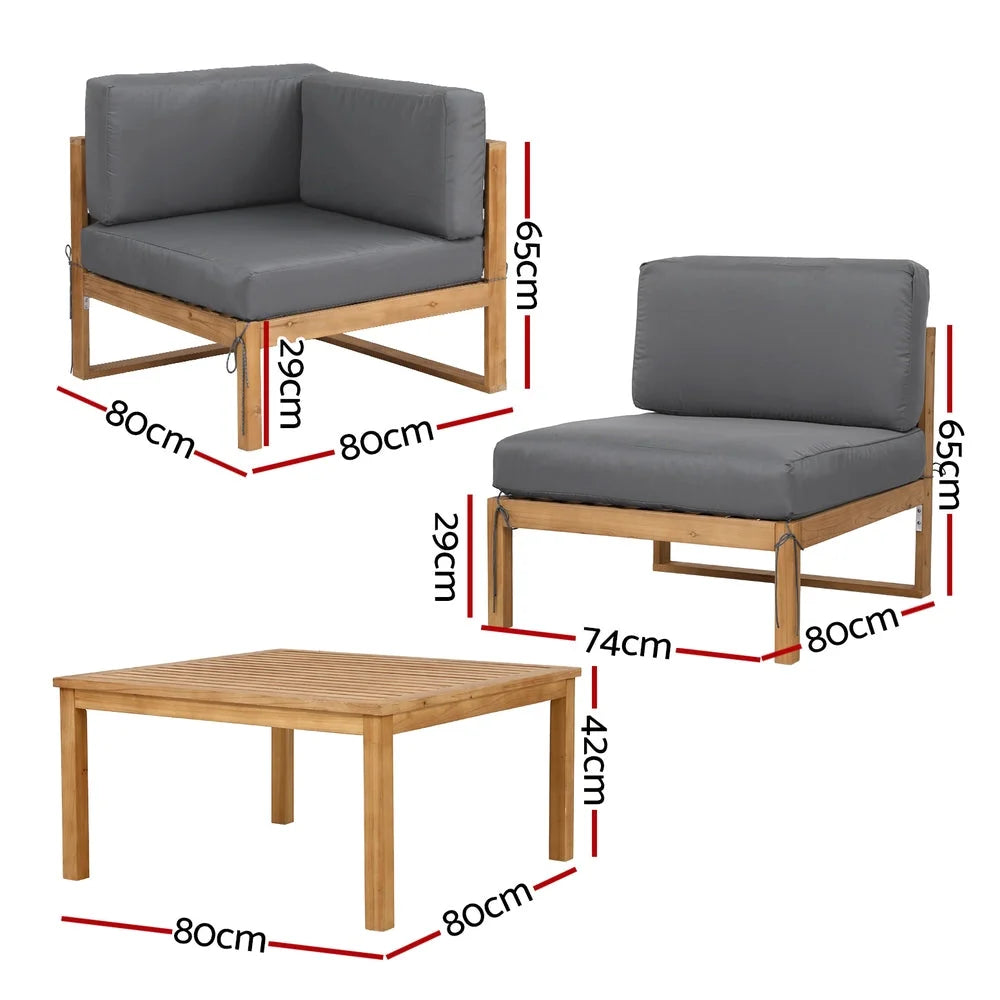 Wooden outdoor sofa set with couch lounge setting