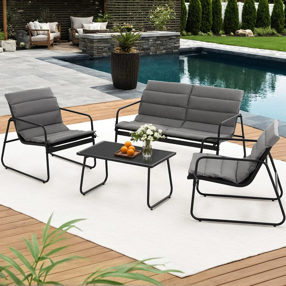 Gardeon 4PCS Outdoor Sofa Set Table and Chairs Cushion