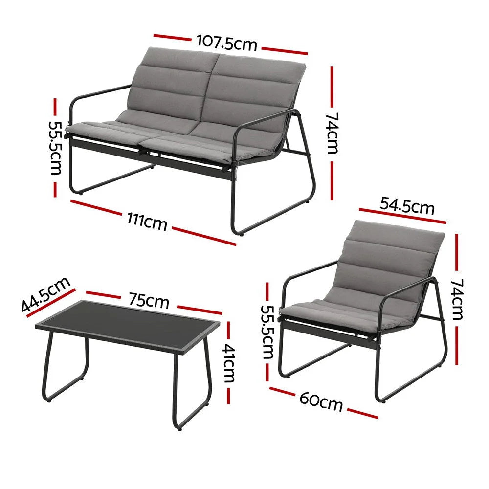 Gardeon 4PCS Outdoor Sofa Set Table and Chairs Cushion