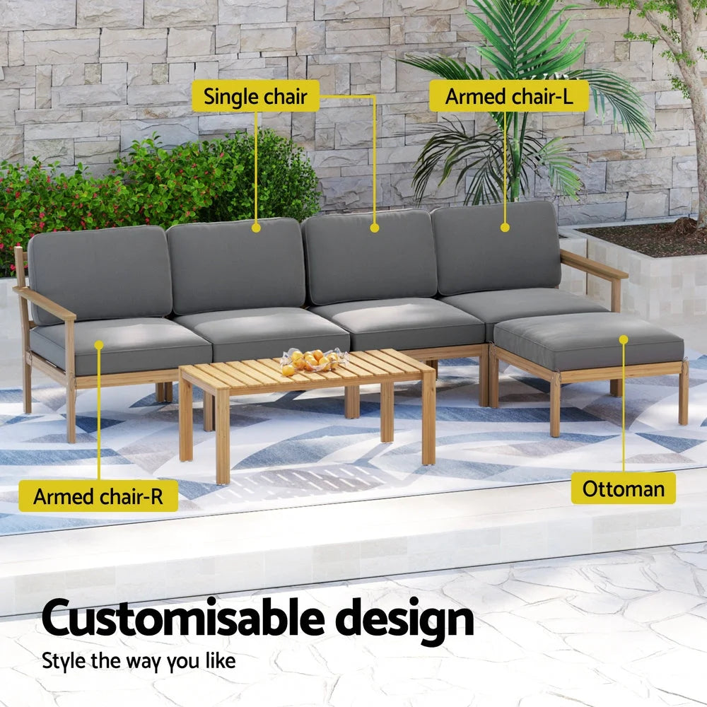 Gardeon 5-Seater Outdoor Sofa Set Wooden Lounge Setting