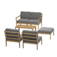 Wooden outdoor lounge set with corner seats and table arrangement