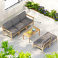 Wooden outdoor lounge set with modular seats and cushion backs
