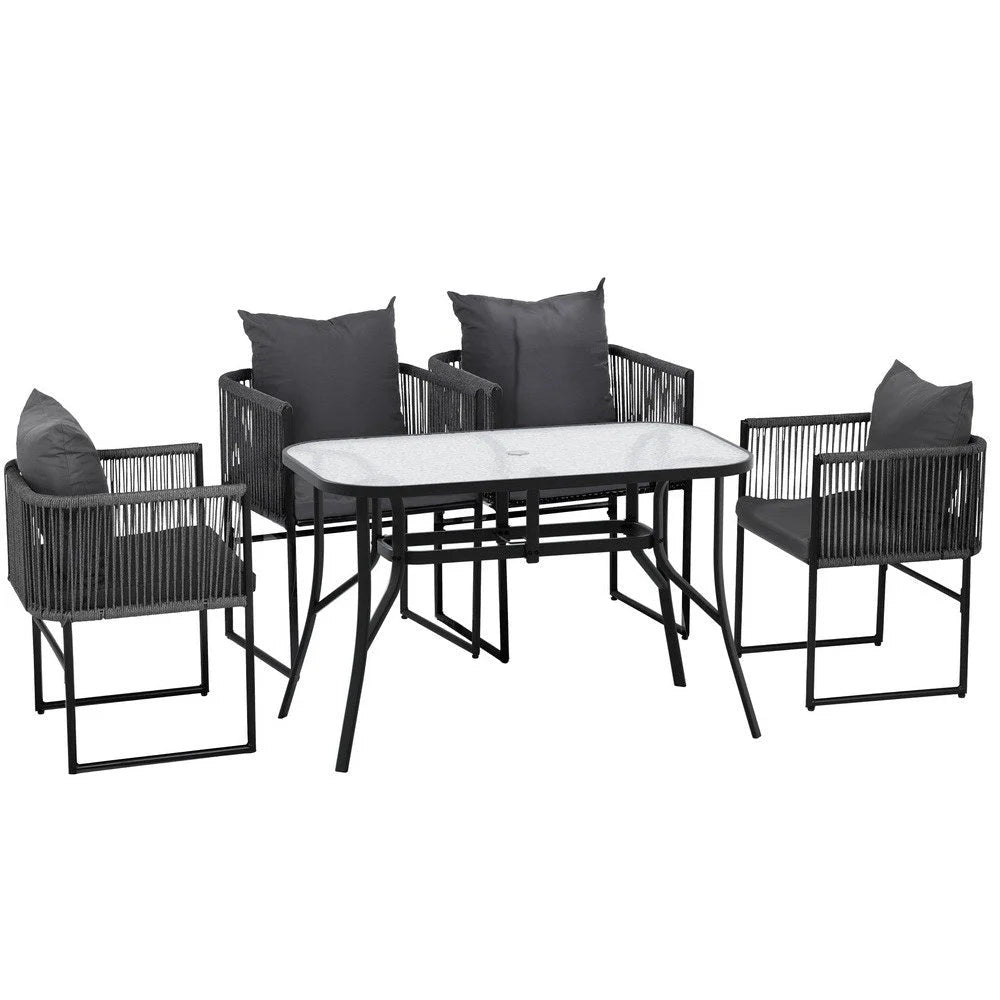 Gardeon 5PCS Outdoor Dining Set Table and Chairs Rope Patio