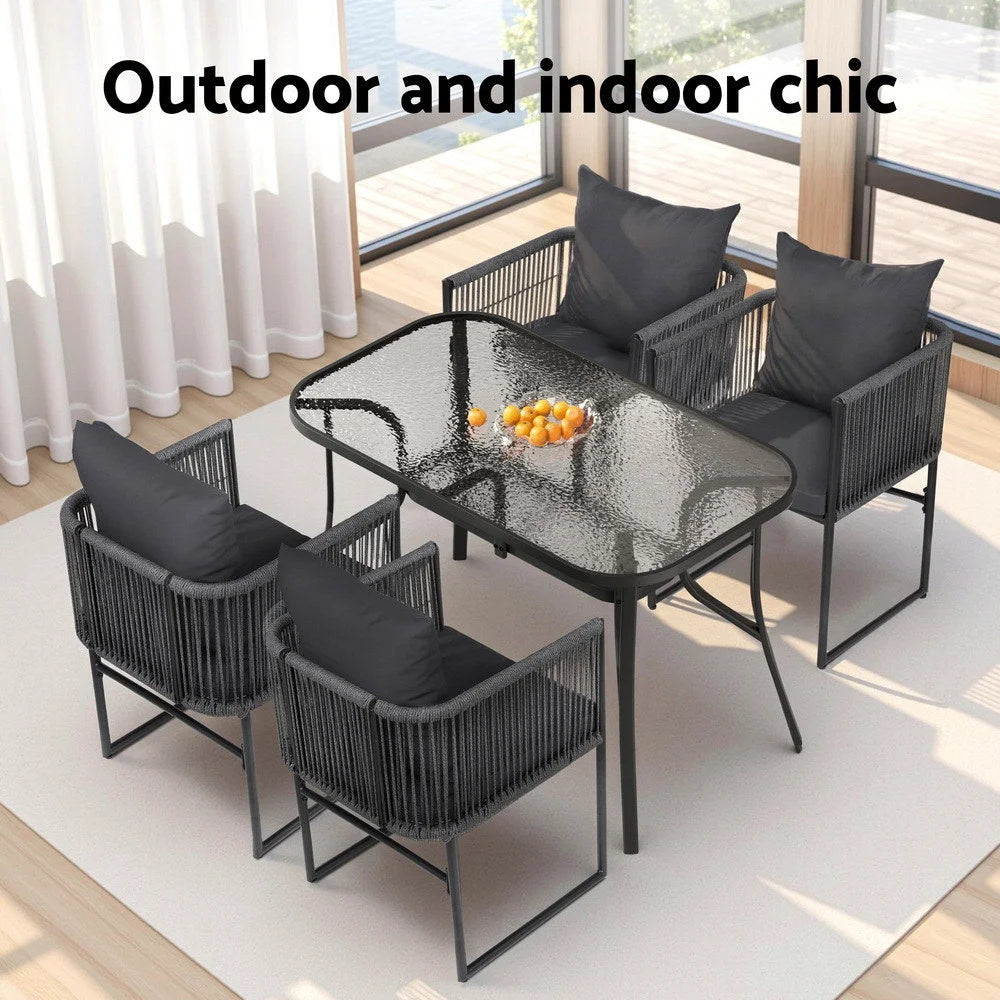 Gardeon 5PCS Outdoor Dining Set Table and Chairs Rope Patio