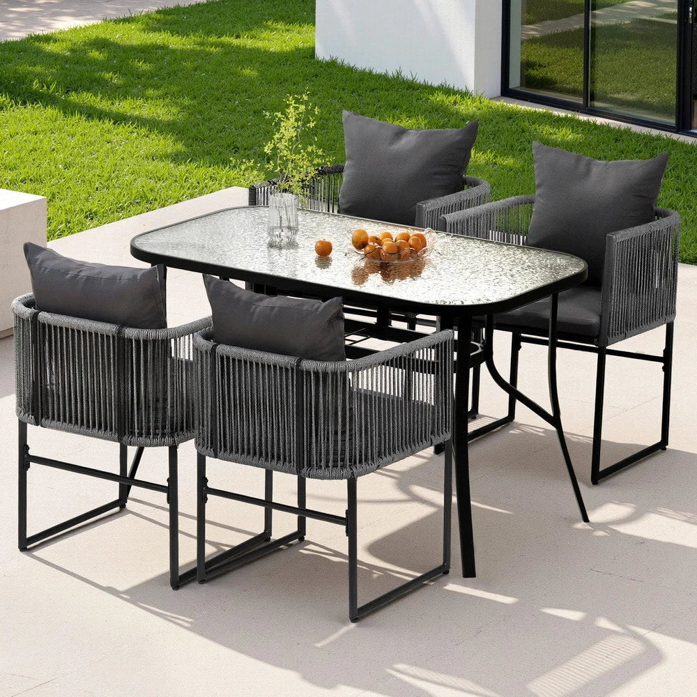 Gardeon 5PCS Outdoor Dining Set Table and Chairs Rope Patio