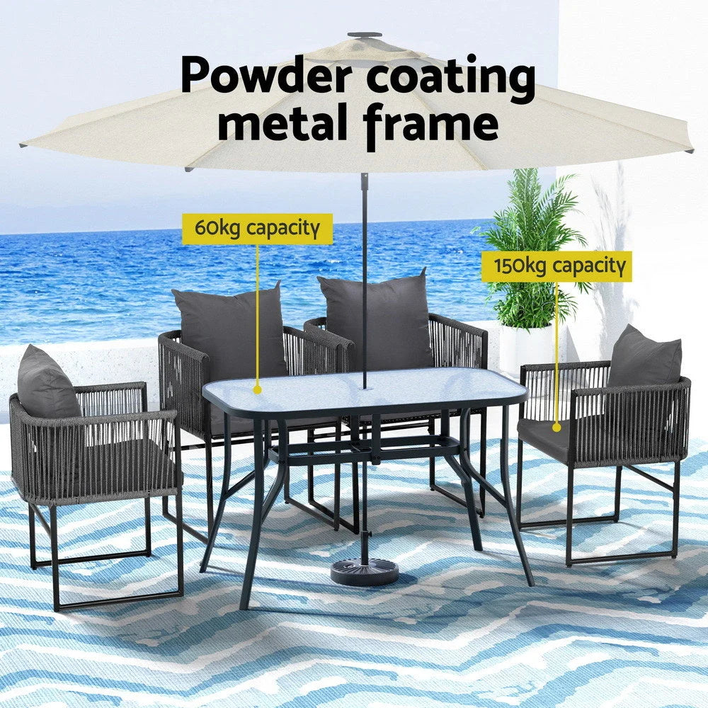Gardeon 5PCS Outdoor Dining Set Table and Chairs Rope Patio