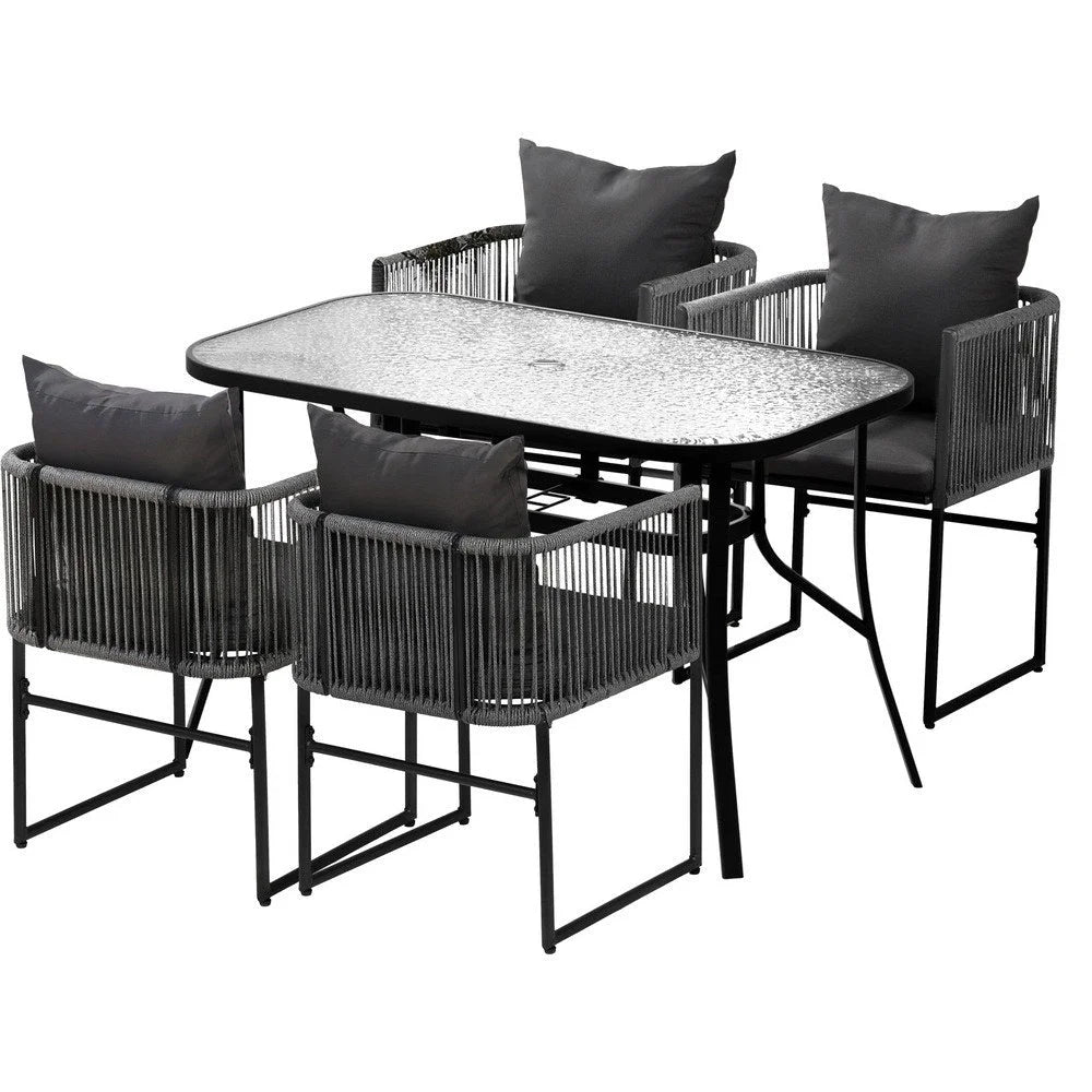 Gardeon 5PCS Outdoor Dining Set Table and Chairs Rope Patio