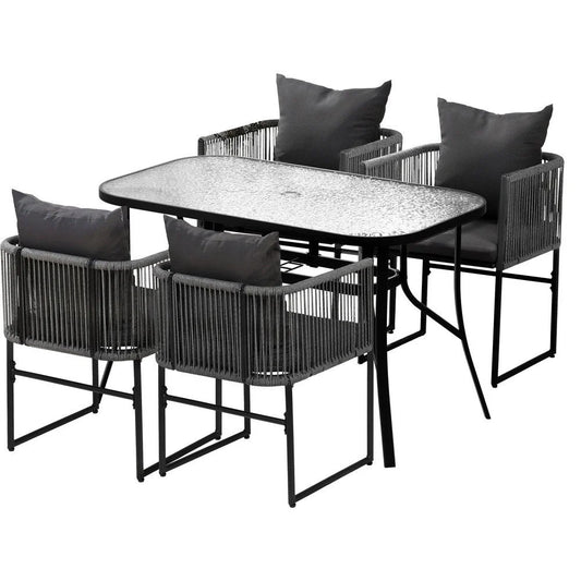 Gardeon 5PCS Outdoor Dining Set Table and Chairs Rope Patio