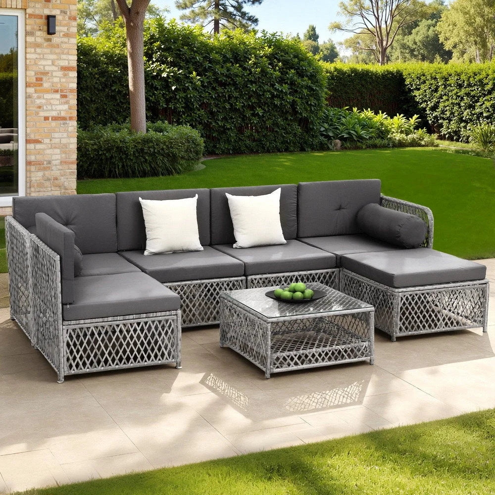 Gardeon 6 Seater Outdoor Sofa Set 7PCS Table Chair Set