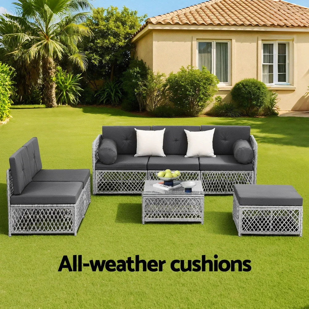 Gardeon 6 Seater Outdoor Sofa Set 7PCS Table Chair Set