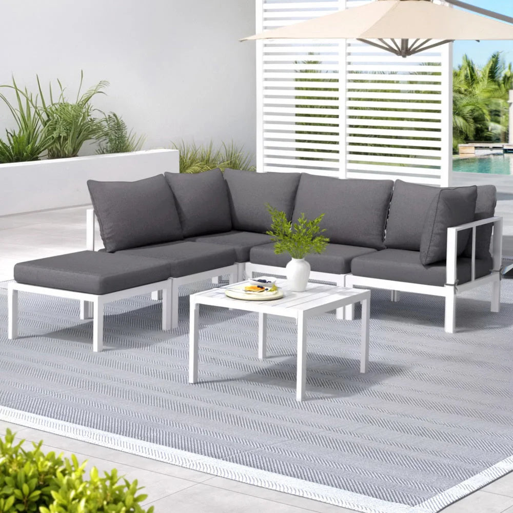 Gardeon 6PCS Outdoor Sofa Set Aluminium Table and Chairs