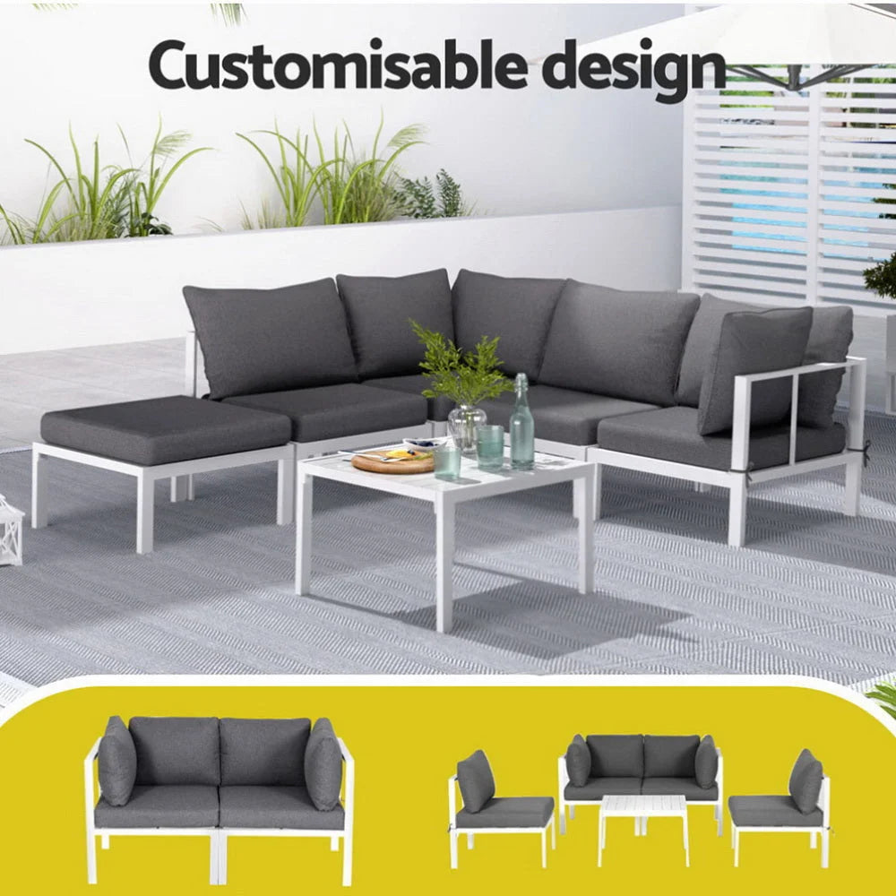 Gardeon 6PCS Outdoor Sofa Set Aluminium Table and Chairs