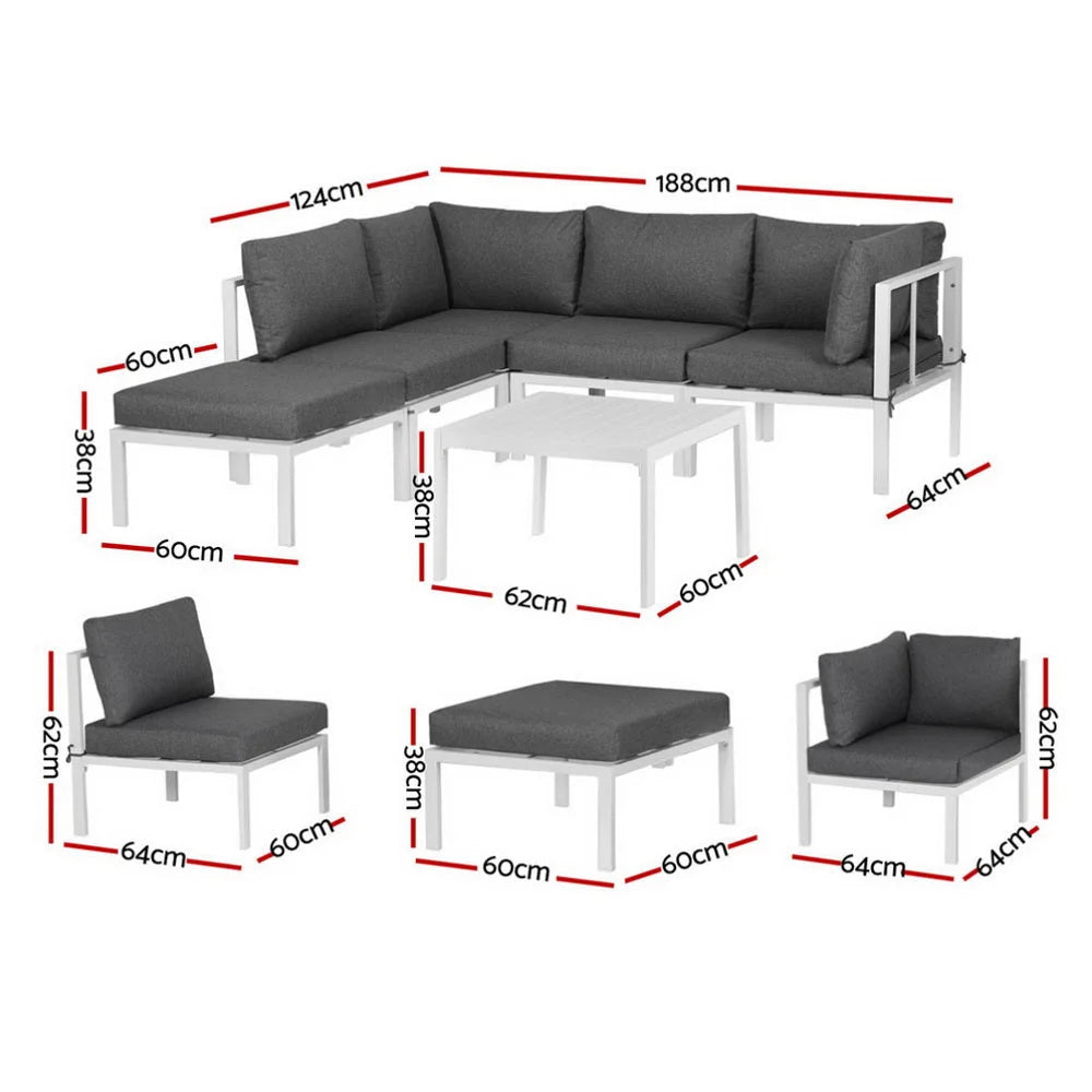 Gardeon 6PCS Outdoor Sofa Set Aluminium Table and Chairs
