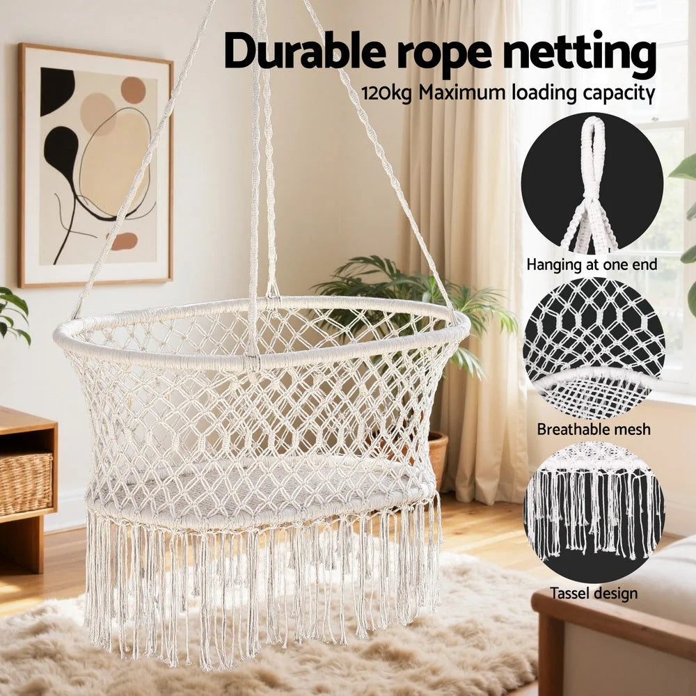 Gardeon Hammock Chair Cotton Swing Chair Outdoor Indoor